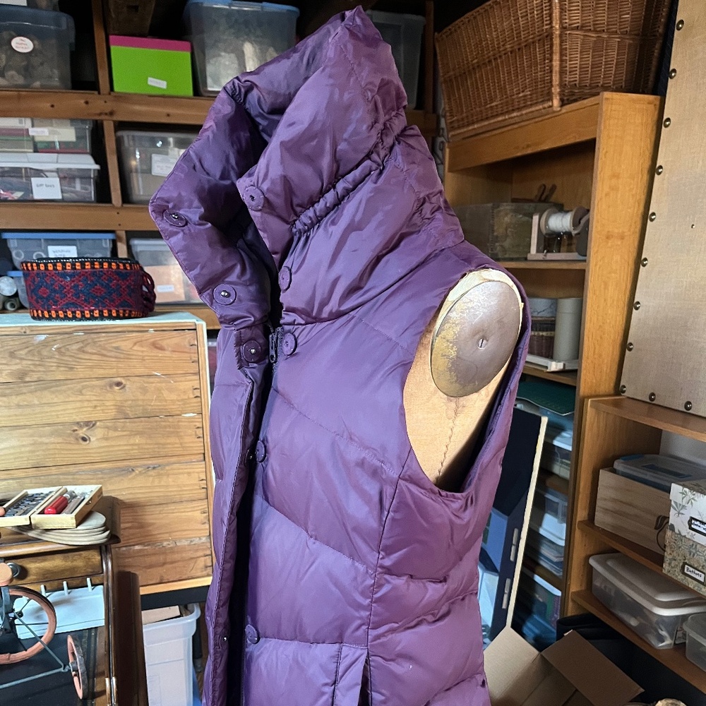 Eileen Fisher Petite Purple Puffer Vest with Hood - Size Petite Medium